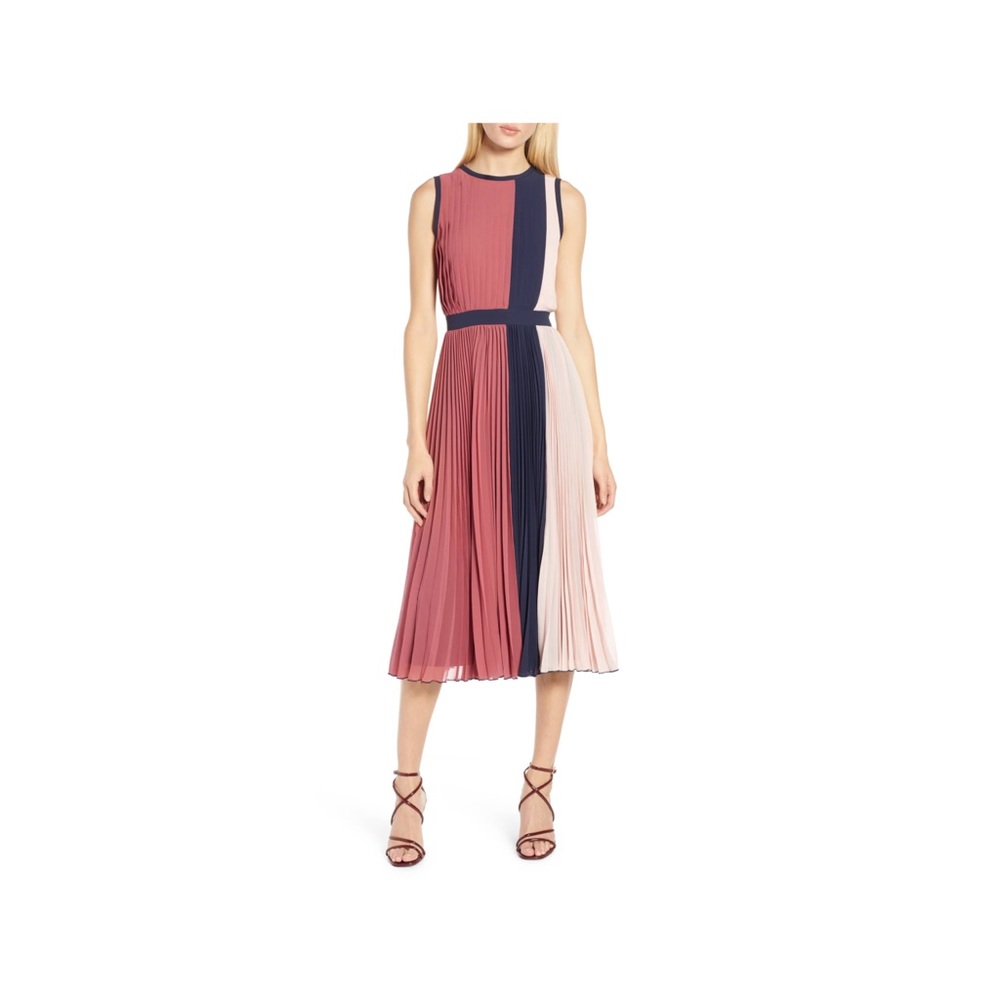 Halogen X Atlantic Pacific Pink pleated midi dress